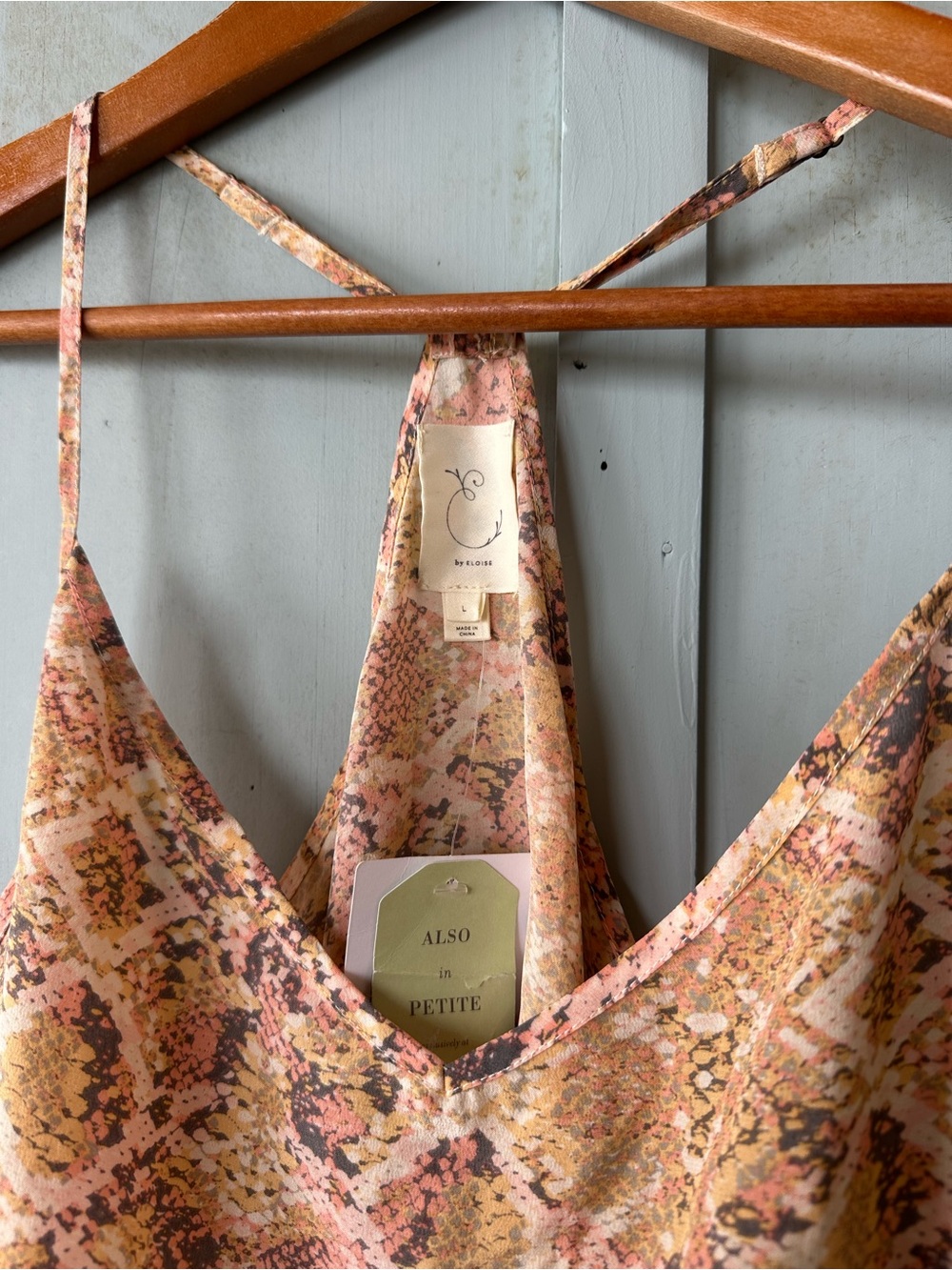 NWT E by Eloise Anthropologie 100% Silk Snake Print Cami Tank Top Orange - L - Picture 5 of 9